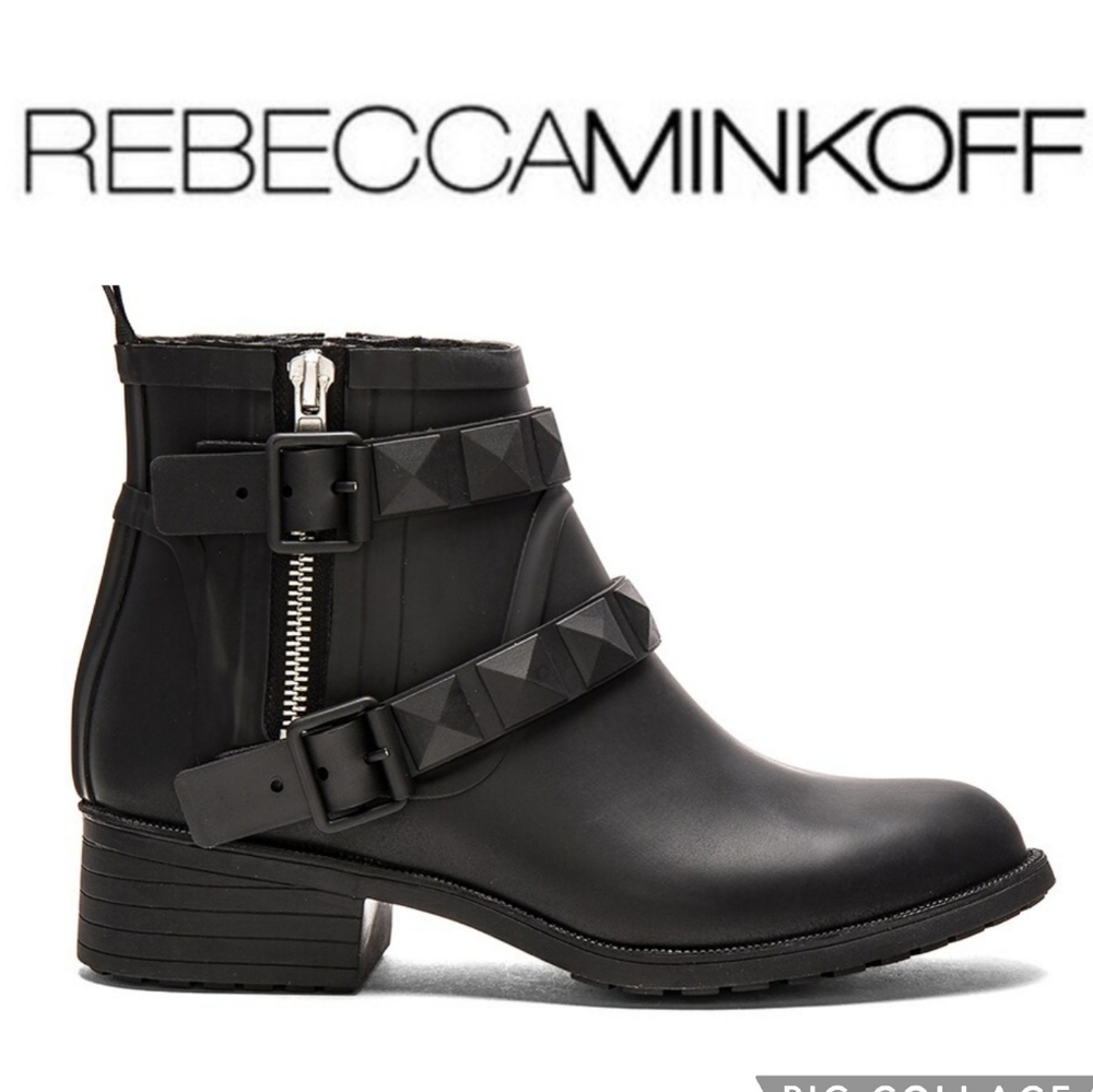 Rebecca Minkoff Black Studded Rain Ankle Boots